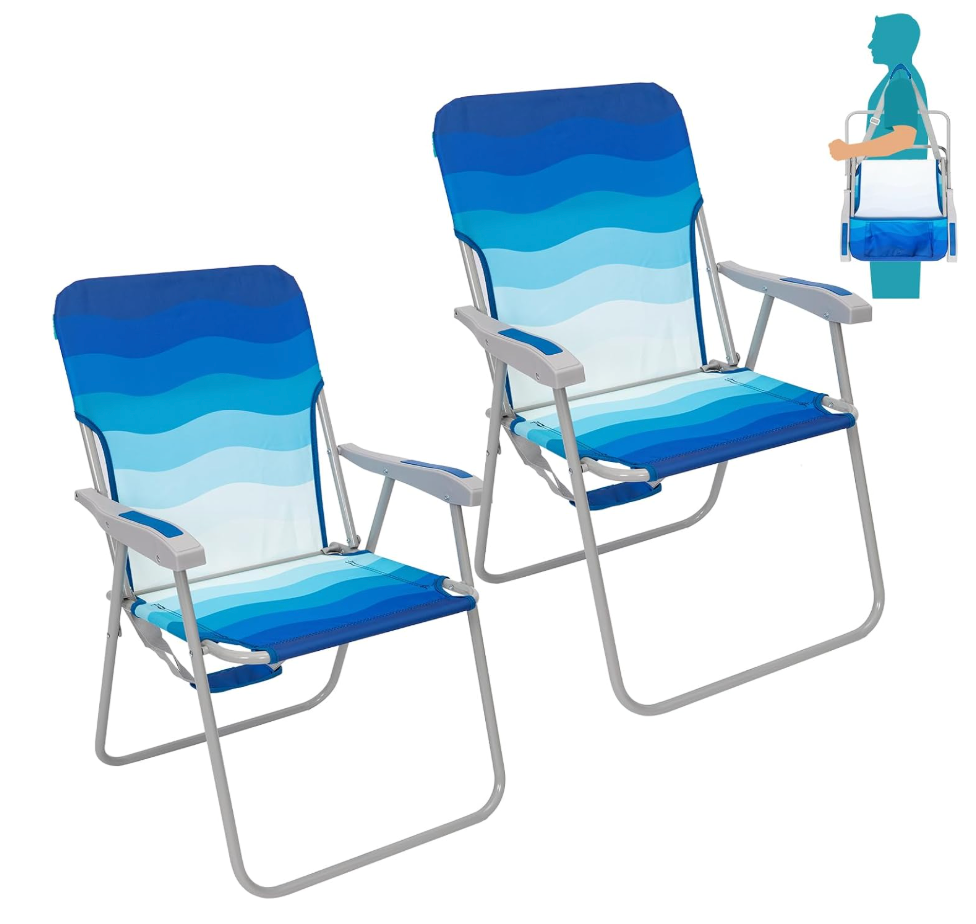 #WEJOY Folding Beach Chair for Adults, Lightweight Beach Chair with Shoulder Straps, High Back Camping Chairs with Hard Armrest, Supports 300lbs for Outdoor Lawn Concert