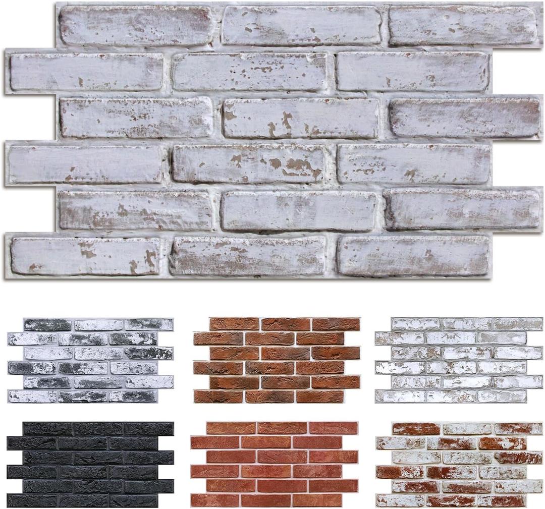 Commomy 3D Brick Wall Panels Peel and Stick - 12 pcs of 22.8" x 11.8" - Thin & UrltraLight Whitewash Grey Spot Brick Wallpaper Tiles for Kitchen, Bedroom, Living Room,TV Background(Covers 22.48 sq.ft)