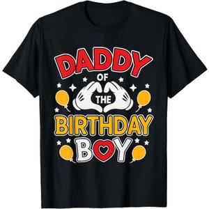 Daddy of The Birthday Boy Shirt Matching Dad Son Family Bday T-Shirt (Black, L)