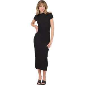 Forever 21 Women's Short Sleeve Boatneck Midi Dress with Side Slit, Size: X-Large