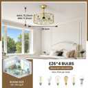 RUIYEY Crystal Ceiling Fans with Lights: 19 inch Gold Caged Fandelier Ceiling Fan with Remote, Height Adjustable Reversible 7 Blades 6 Speeds E26 4 Light Modern Flush Mount Ceiling Light for Bedroom