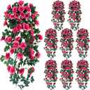Suncalla 8 Pcs 3.3ft Artificial Hanging Rose Vine Fake Rose Flowers with Green Leaves Silk Hanging Plants Garland for Home Garden Wedding Party Mother's Day Indoor Outdoor Decor