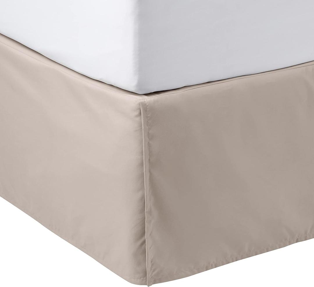 Amazon Basics Lightweight Pleated Bed Skirt, Wrinkle and Fade Resistant, Machine Washable, Queen, Taupe