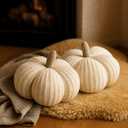 Vicenpal Knit Pumpkins Pillows Fall Thanksgiving Round Pumpkin Throw Pillows 9.84 Inch Rustic Farmhouse Grayish White Cushion for Autumn Thanksgiving Halloween Decoration for Fall Home Bed Couch Sofa