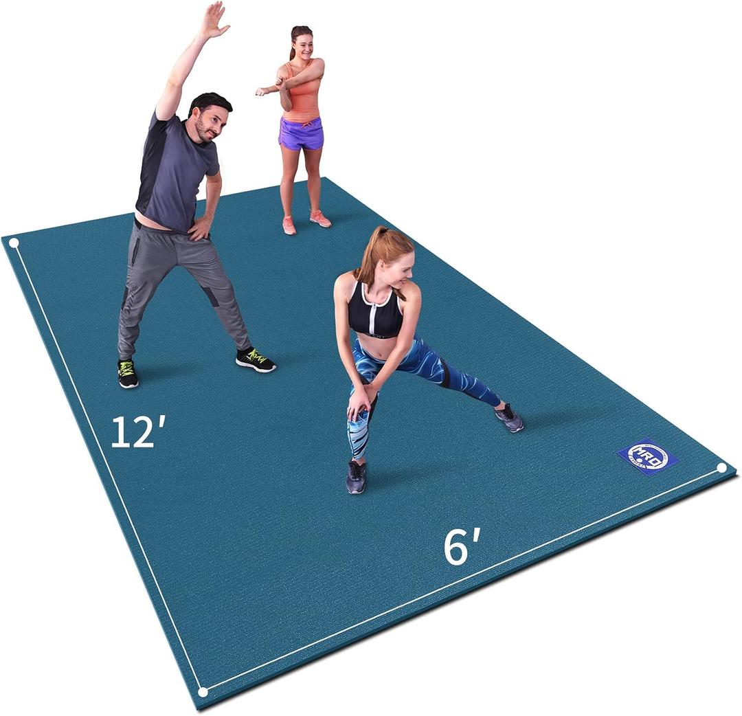 MRO Extra Large Exercise Mat For Home Gym, 6*12 FT(7mm) Workout Mats for Gym Flooring, Non-Slip, Extra Thick Durable Cardio Mat, Ideal for Plyo, Weights, MMA, Jump Rope -Shoe Friendly (Blue, 6*12 FT)
