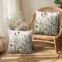 Spring Vintage Floral Pillow Covers 22x22 Set of 2 Sage Green Wildflower Plant Outdoor Throw Pillows Case Summer Rustic Wild Flowers Botanical Print Pillowcase for Farmhouse Sofa Couch Bed Decor