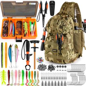 PLUSINNO Fishing Backpack with Tackle Boxes, Waterproof Fishing Sling Tackle Bag For Fishing Gear With Rod Holder, Fishing Gifts for Men With Fishing Lures, Fishing Pliers.