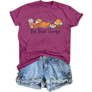 Thanksgiving Shirts for WomenFunny Turkey Graphic Shirt Thankful Pumpkin Tshirts (M)