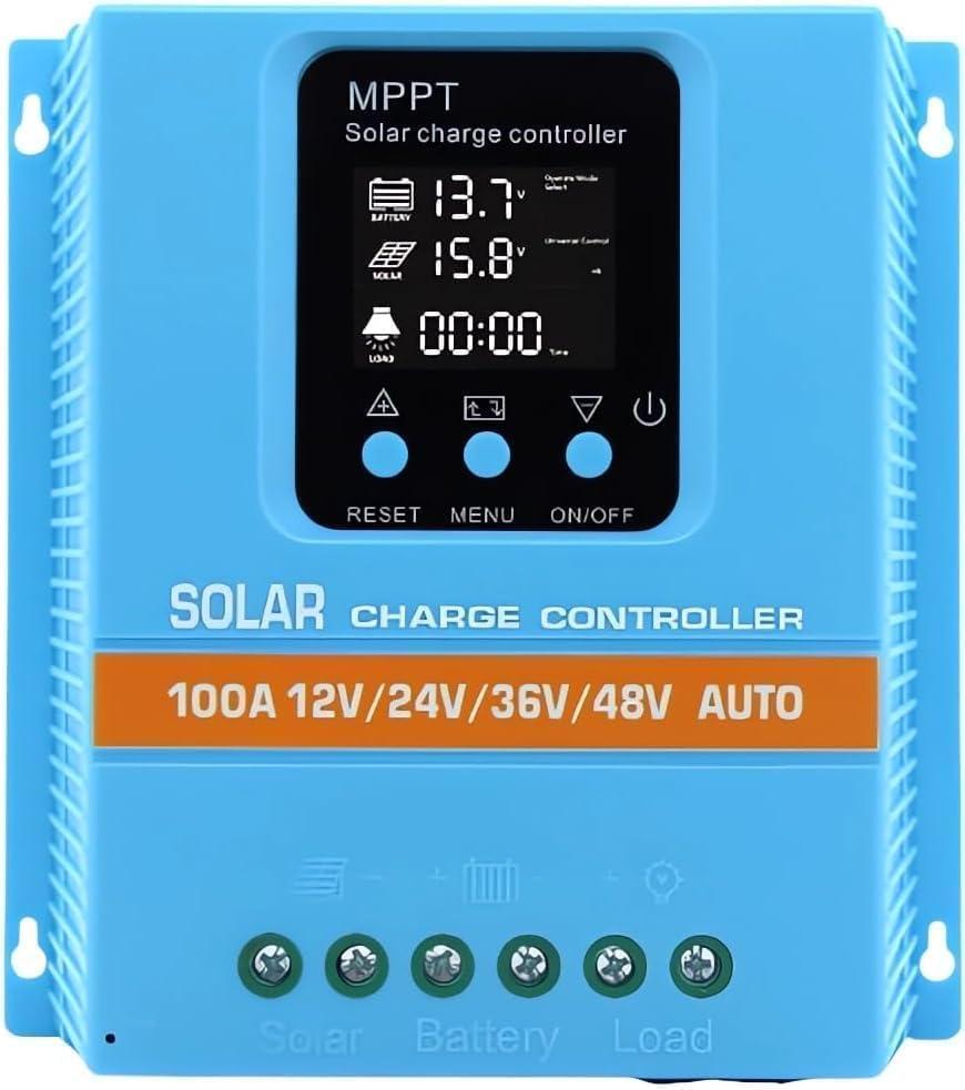 Solar Charge Controller 100A 12V 24V 36V 48V Intelligent Recognition LCD Display Battery Intelligent Regulator Maximum 100V Input Dual USB for Lead Acid/Lithium Battery
