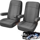 2 Pack Leather RV Seat Covers for Captain Chairs, Driver & Passenger Seats, Motorhome Van RV Seat Cover with Arm Rest Covers, Dark Gray