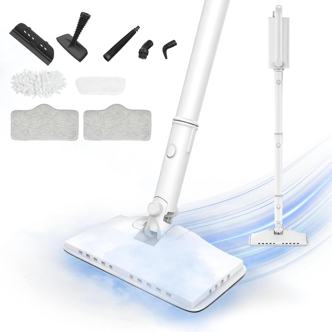 7-in-1 Steam Mop, 1200W Rotated Steam Cleaner for Home, 2 Modes, 400ML Removable Tank, 23FT Cord, 2 Washable Pads, Multi-Surface Steamer for Hard Floor, Laminate Floor, Tiles Cleaning (Jade White)
