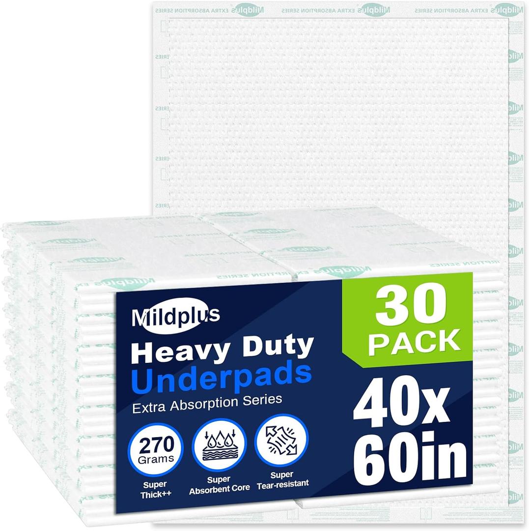 Heavy Duty Underpads 40"X60" Super Sized Chucks Pads 270 Grams Disposable Bed Pads with Strength Cloth Backing Extra Absorption Pads for Incontinence (100X152CM, 30 Count, Discreet Packaging)