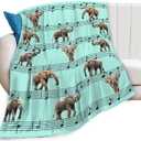 Elephant Blanket Musical Notes Decor Throw Blanket Super Soft Flannel Lightweight Fluffy Plush Fuzzy Fleece Blanket Gifts for Girl Woman Boys Kids Adults Man for Bed Sofa 40"X50"