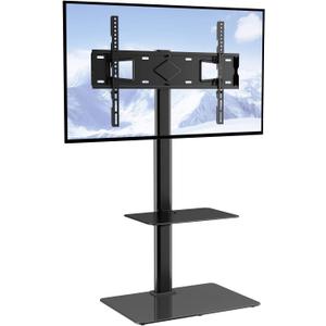 VEVOR TV Stand Mount, Adjustable Swivel Floor Stand for 32-65 Inch TVs, Portable with Tempered Glass Base, Height Adjustable for Living Room or Bedroom, White