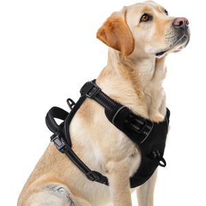 PUPTECK No Pull Dog Harness for Large, Adjustable Reflective Dog Harness with Handle Easy Control, Comfortable Soft Padded Pet Vest Harness for Large Dogs, Black L