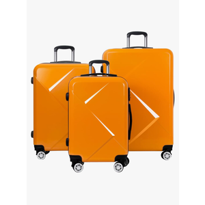 Luggage, PC+ABS Hardshell Lightweight Durable Spinner Wheels Suitcase, Orange, 3-Piece Set (20"/24"/28")