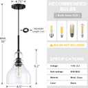 3 Pack 1 Light Kitchen Island Pendant Ceiling Light 6.5" Clear Glass Black Finish Fixture,Modern Industrial Farmhouse Pendant Lamp for Bedside Over Sink Hallway