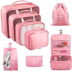 Ebbniur Packing Cubes, 8 Pcs Travel Packing Organizers for Suitcases, Large Capacity Travel Luggage Organizers Set includes 8 Storage Bags for Women or Men (Pink)
