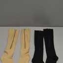 Zipper Compression Socks, 2 Pairs 15-20 mmHg Closed Toe Compression Stockings for Men Women (Large-X-Large, Black/Beige)