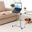 Overbed Table with Wheels Adjustable Height, Tiltable Desktop with Tray, Over Bed Table Rolling Bedside Tables, Medical Mobile Standing Desk, for Hospital Office Bedroom Sofa, White