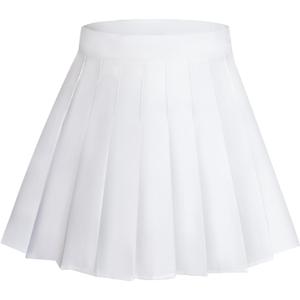 Rbenxia Women's Girl High Waisted Pleated Skirt A-Line Mini Skirt School Uniform Skater Tennis Skirts with Lining Shorts (White, L)