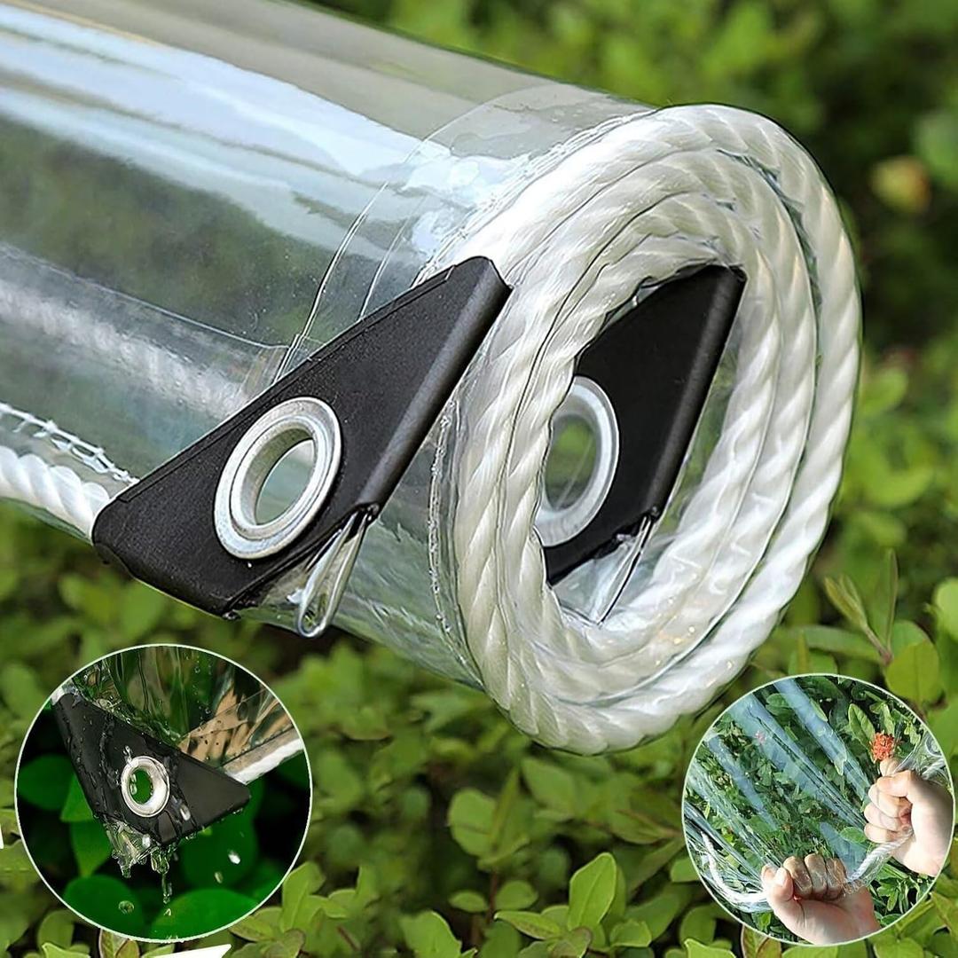 Clear Tarp 10x24ft,Clear Tarps with Grommets,14 MiL Heavy Duty Waterproof with Reinforced Edge for Plant Greenhouse,Balcony,Garden,Pet Hutch,Roof.