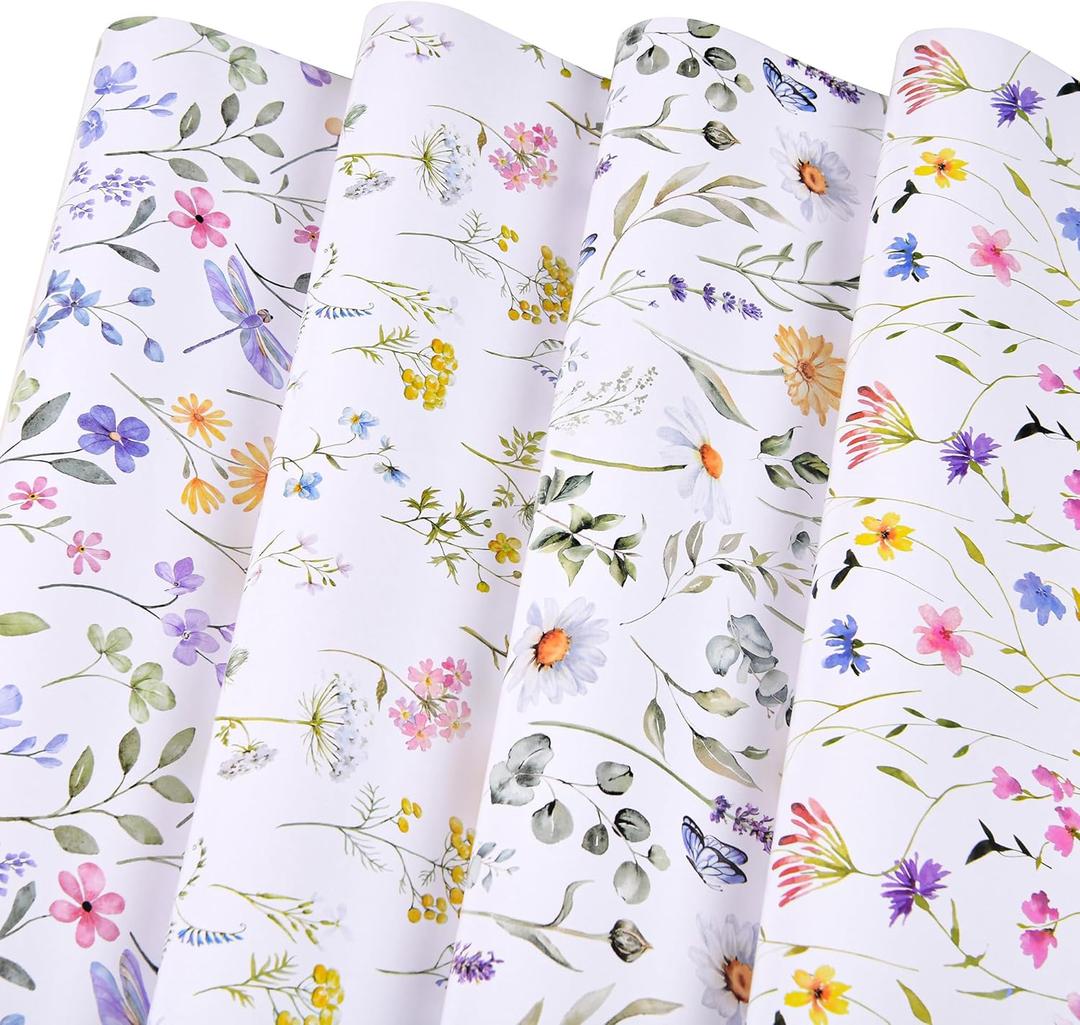 Titiweet Floral Wrapping Paper - Birthday Wrapping Paper for Women, 8 Sheets Wildflower Wrapping Paper for Wedding Mothers Day Baby Shower, 20 x 28 Inches Per Sheet, Floral(8 sheets)