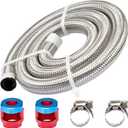 CarBole Stainless Steel Braided Fuel Line, 5/16" I.D. Diesel Hose Swap EFI PTFE with Fittings for Automotive Fuels Lubricants Coolants (3 FT)