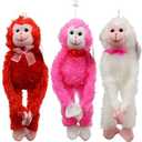 Valentine Plush Hanging Monkeys, 12 in.Assorted Among White, Red, and Pink- 3 ct