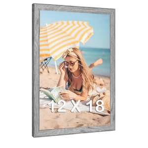 12x18 Wood Frame Gray, Rustic Natural Grey Wooden 18x12in Poster Picture Frame, Distressed 12 x 18inch Woodgrain Gallery Photo Frame with HD Plexiglass, Horizontal Vertical Wall Mounting Display