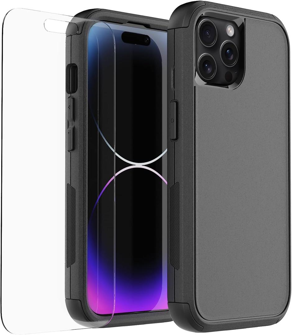 droperprote for iPhone 15 Pro Max Case with Tempered Glass Screen Protector 3 in 1 Heavy Duty Rugged Shockproof Protective Phone Case for iPhone 15 Promax 6.7" (Black)
