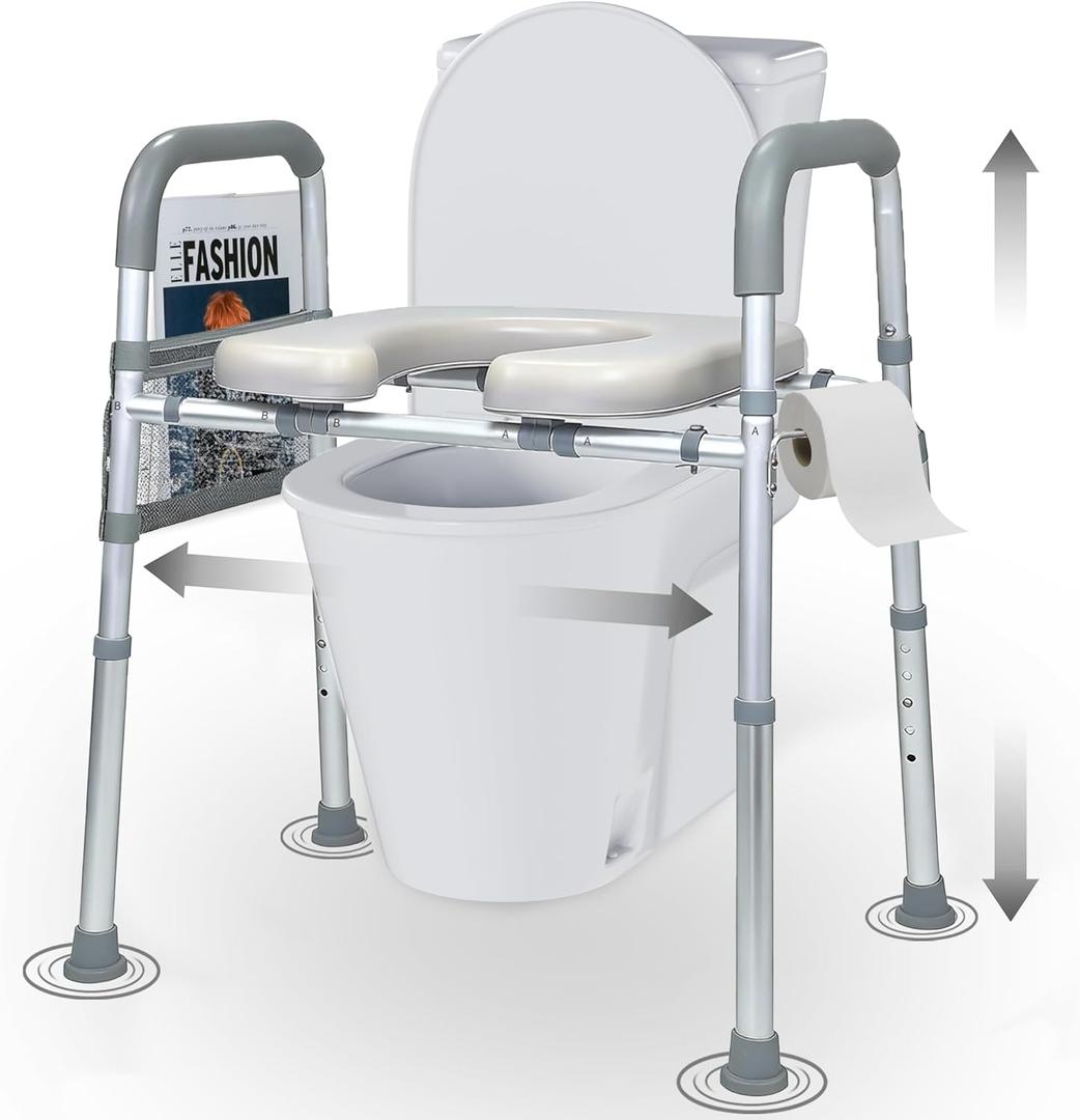 Raised Toilet Seat with Handles, Toilet Seat Risers for Seniors Width and Height Adjustable Raised Toilet Seat with Handles for Elderly