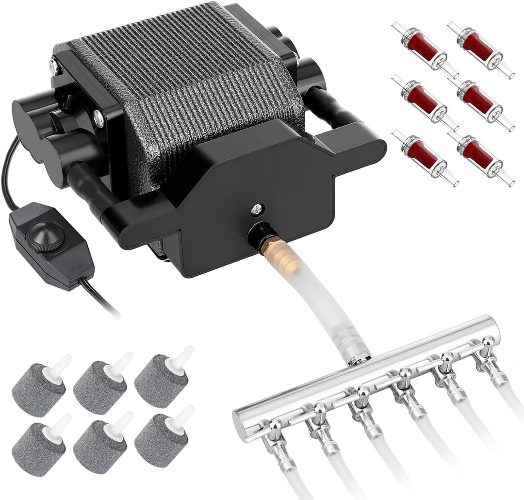 AquaMiracle 6/8/16W Quiet Fish Tank Air Pump 200/317/475GPH High Pressure Aquarium Air Pump Commercial Air Pump Pond Aerator Bubbler Hydroponics Air Pump