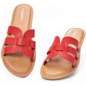 mazeskin Womens Memory Foam H-Band Summer Dressy Flat Slide Sandals (10)