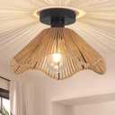 Boho Rattan Ceiling Light Fixture, Mini Rattan Chandelier Lighting Fixture, Hand Woven Ceiling Light Fixtures for Hallway Bedroom Kitchen Entryway Living Room (Light Brown)