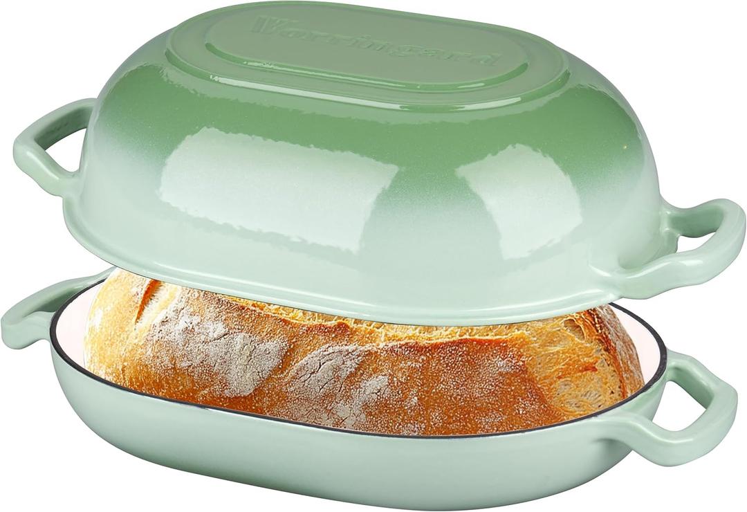 VORRINGARD Enameled Cast Iron Sourdough Bread Oven, Dutch Oven, Loaf Cast Iron Bread Pan for Homemade Bread Baking, Meatloaf Pan with Lid, 7QT, Green