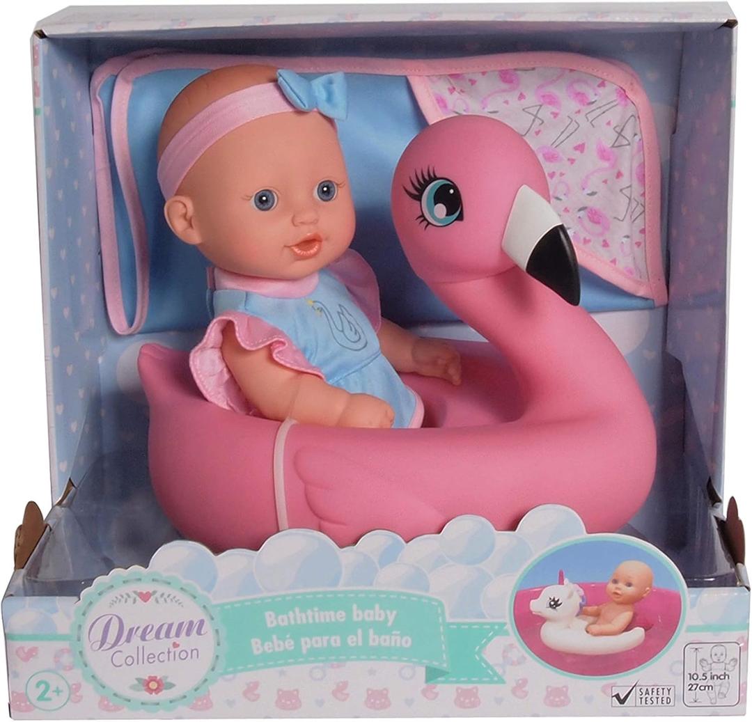 Dream Collection 10" Bath Time Baby Doll with Flamingo, Pink