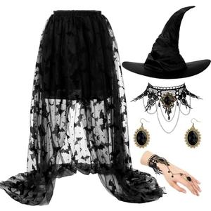 Yearntown Halloween Witch Costume for Women Steampunk Lace Skirt Cosplay L