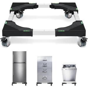 Nefish Furniture Dolly Adjustable Mini Fridge Stand with Wheels Washing Machine Stand Mobile Roller with 4 Locking Swivel Wheel Universal Mobile Base Moving Cart for Dryer Refrigerator (Black)