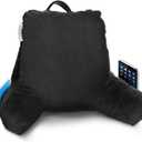 Nestl Reading Pillow Standard Bed Pillow, Back Pillow for Sitting in Bed Shredded Memory Foam Chair Pillow, Reading & Bed Rest Pillows Black Back Pillow for Bed, Bed Chair Arm Pillow with Pockets (06 - Black)