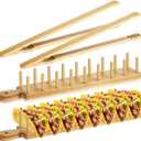 Kigley Wood Taco Holder Set of 4 Bamboo Mini Taco Tray with Tong Stand with Handle Wooden Rack, Each Holds 8 Soft or Hard Shell for Charcuterie Food Kitchen Gifts Accessories Home