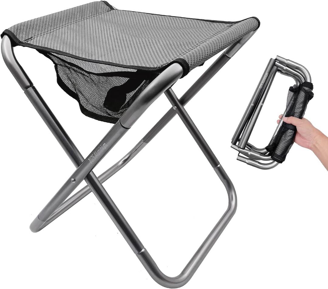 Camping Stool, Portable Folding Stool XXL Size Camping Stool for Adults Supports up to 240 lbs (Large-grey)
