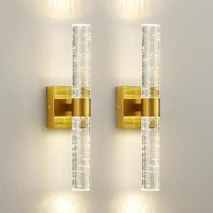 Gold Wall Sconces Set of Two - Modern Crystal Sconces Wall Lighting 12W 4000K LED Wall Sconce Dimmable Indoor Wall Light Fixtures for Bathroom Bedroom Living Room Hallway, 18 Inch