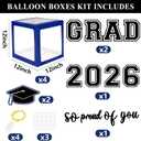 DAZONGE Navy Blue Graduation Decorations 2026 - Set of 4 Grad Balloon Boxes with 139pcs Balloon Arch Garland Kit & 4 Lighted Strings - So Proud of You 2026 Graduation Decorations
