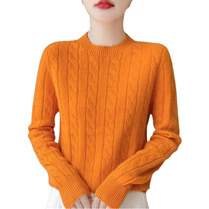 Women Cotton Knit Sweater Twist Thick Warm Crew-Neck Pullover Classic-Fit Slim Jumpers, S