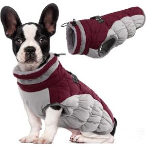 Lelepet Dog Coat Warm Dog Winter Coat Waterproof Dogs Jacket with Harness Built in Reflective Pet Fleece Vest Zip-Up Cold Weather Coats for Medium Dogs Turtleneck Windproof Coats Dachshund Red M (Burgundy)