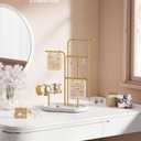 SONGMICS Jewelry Stand, Jewelry Organizer, Jewelry Display Holder with Metal Frame, 2 Earring Boards, 4 Hanging Rods, Necklace Earring Bracelet Holder, for Watches, Metallic Gold UJJS025A01