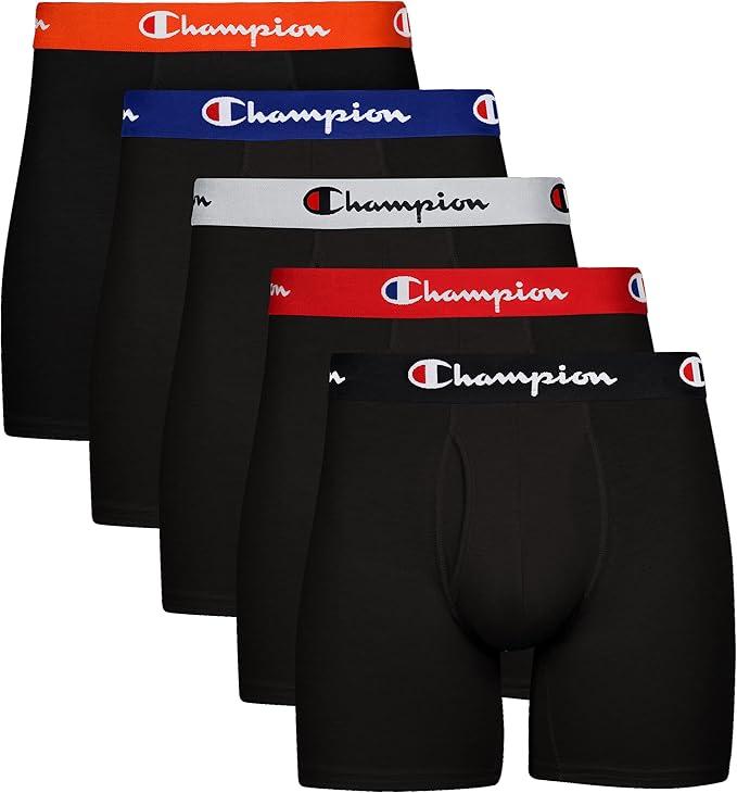 Champion Men's Everyday Cotton Stretch 5 Pack Boxer Briefs, Total Support Pouch, Moisture-Wicking, No Ride-up Fit, Large 