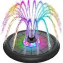 SZMP Powerful 5W Solar Powered Water Fountain for Bird Bath, Upgraded Glass Panel with Colorful Light Show, 7 Nozzles, Anti-Drift Fixer, 2000mAh Battery