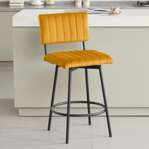 Swivel Counter Height Barstool with Back, Upholstered 26'' Counter Stool with Metal Frame, Channel Seat Back, Velvet Orange, 26'' x1